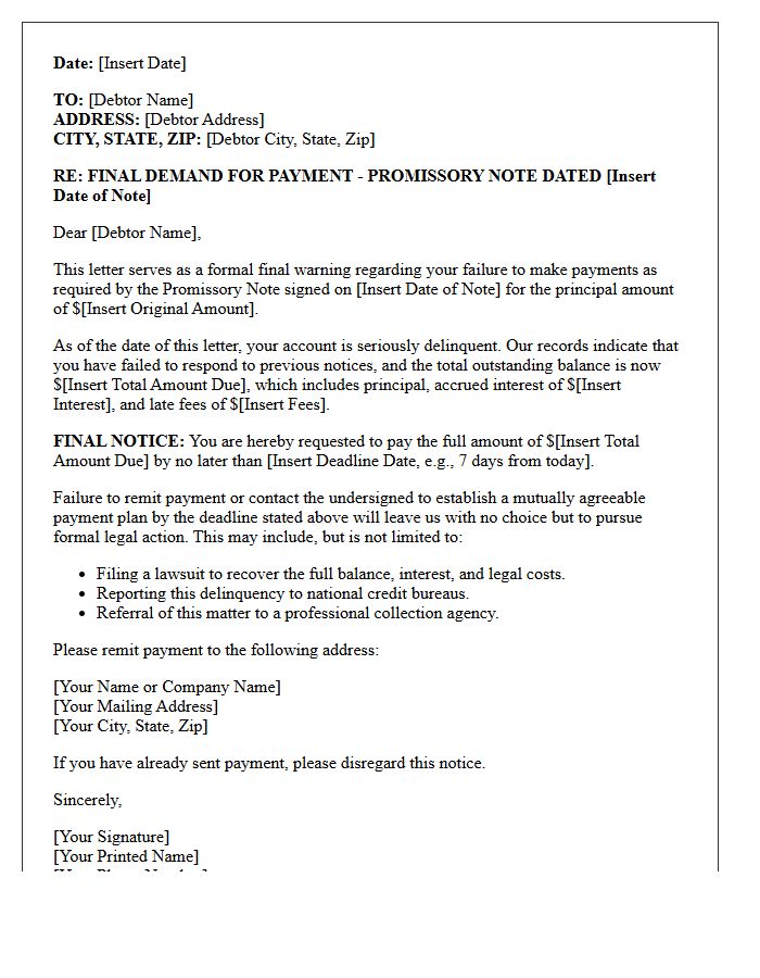 Final Warning Promissory Note Payment Demand Letter