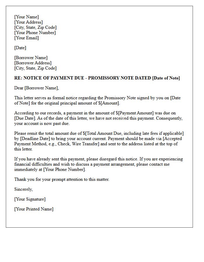 Initial Notice of Promissory Note Payment Demand Letter