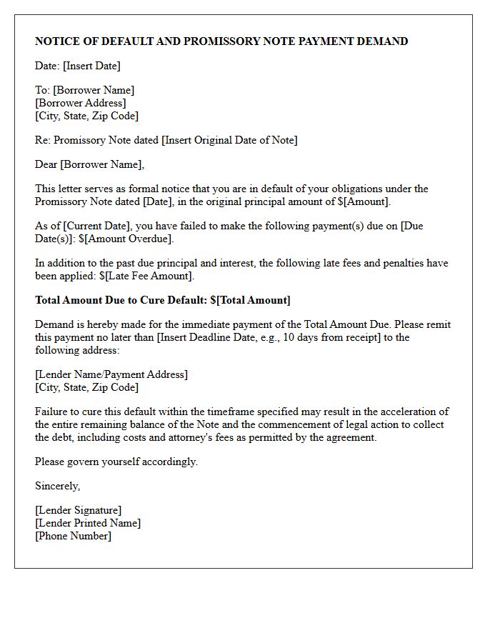 Notice of Default and Promissory Note Payment Demand Letter