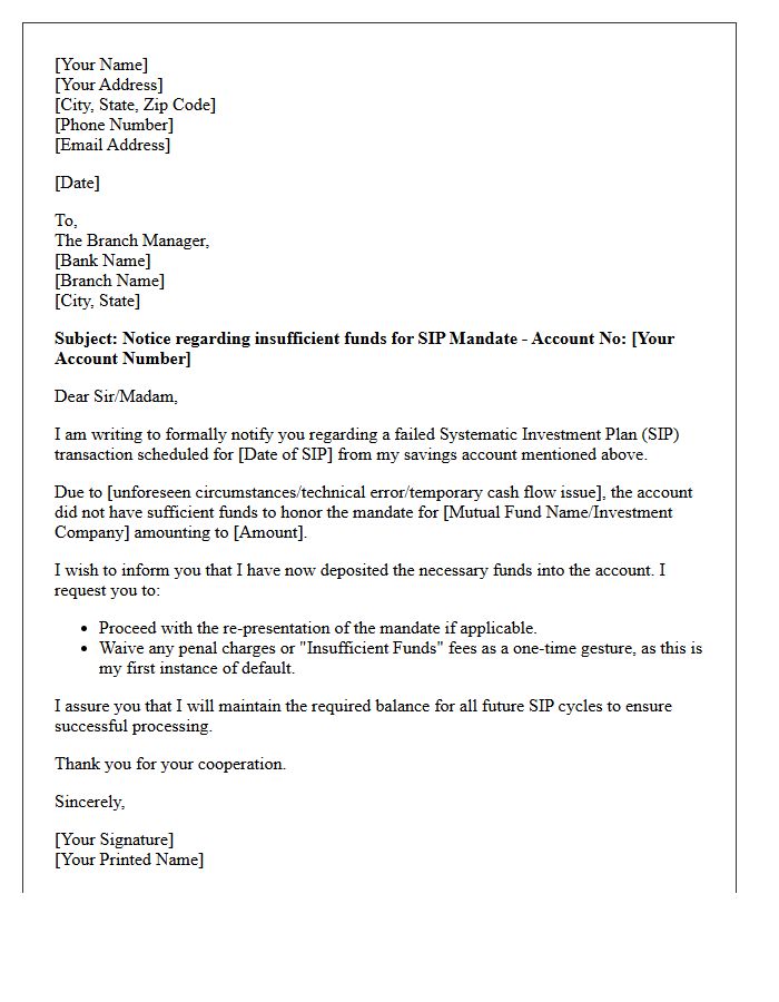 Insufficient Funds For Systematic Investment Plan Mandate Letter