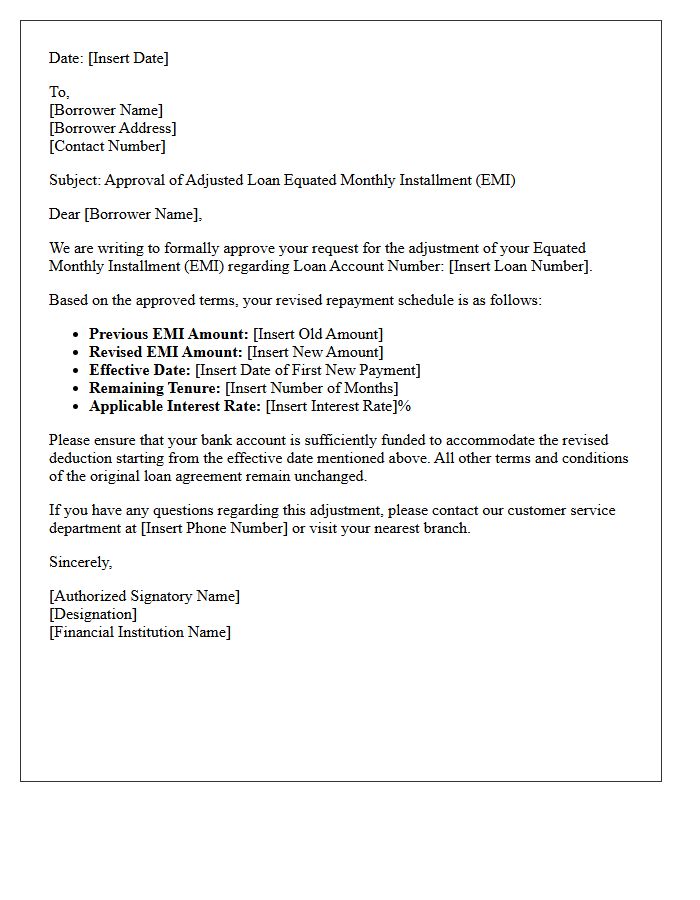 Adjusted Loan Equated Monthly Installment Approval Letter
