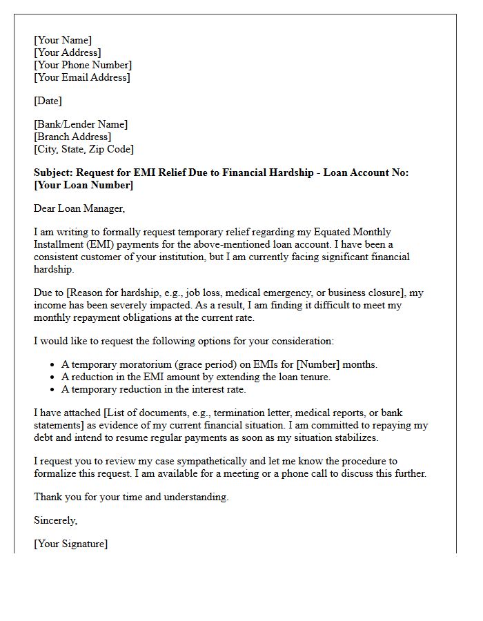 Financial Hardship Loan Equated Monthly Installment Relief Letter