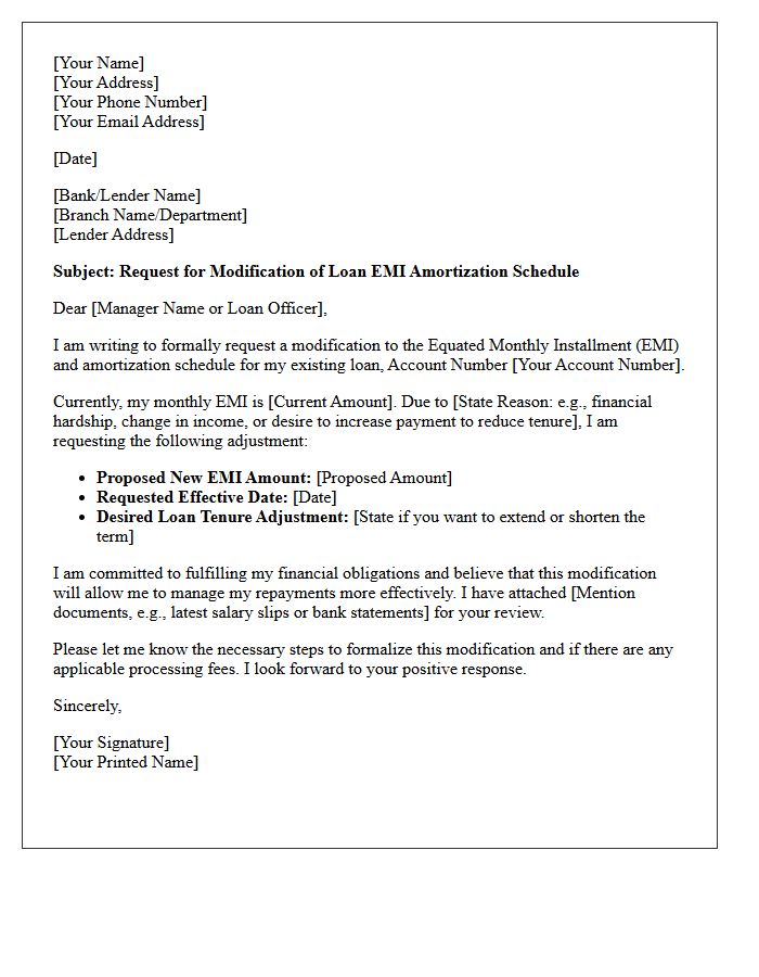 Loan Equated Monthly Installment Amortization Modification Letter
