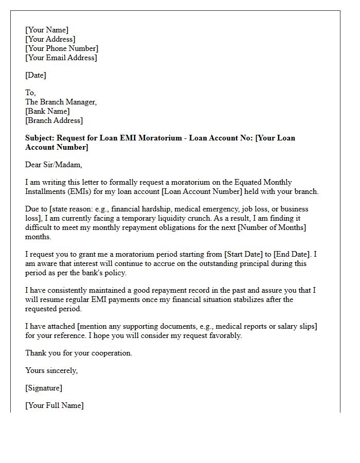 Loan Equated Monthly Installment Moratorium Request Letter