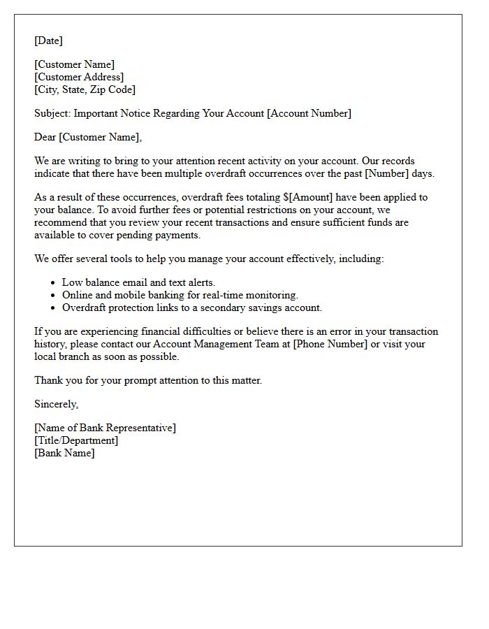Account Management Letter Regarding Multiple Overdraft Occurrences