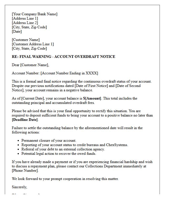 Final Warning Letter For Continuous Account Overdrafts