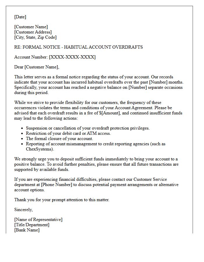 Formal Notice Letter For Habitual Account Overdrafts