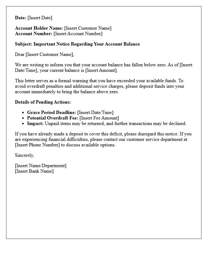 Overdraft Penalty Warning Letter For Banking Customers