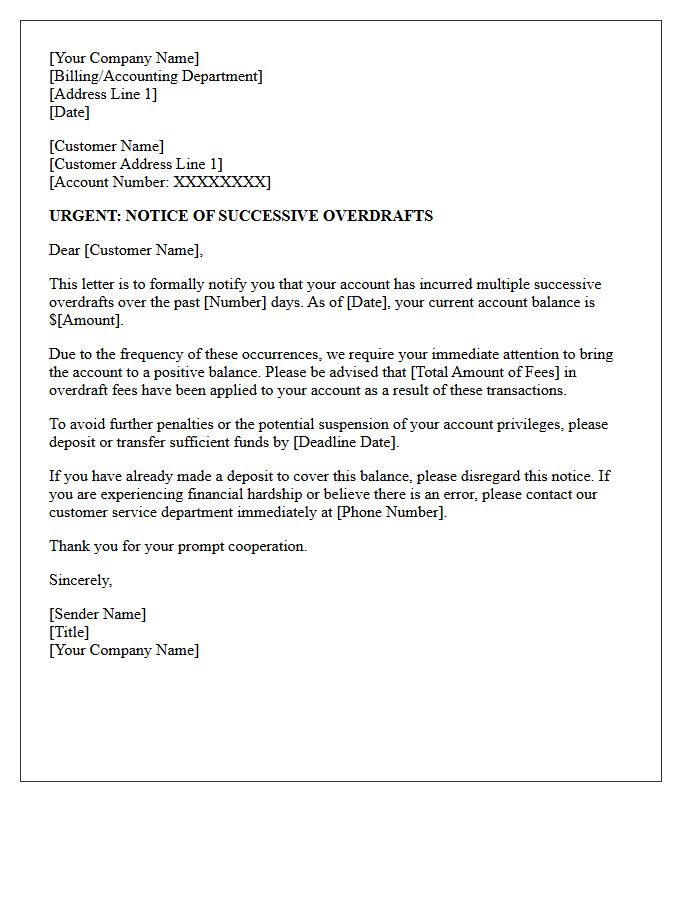 Urgent Notification Letter Addressing Successive Overdrafts