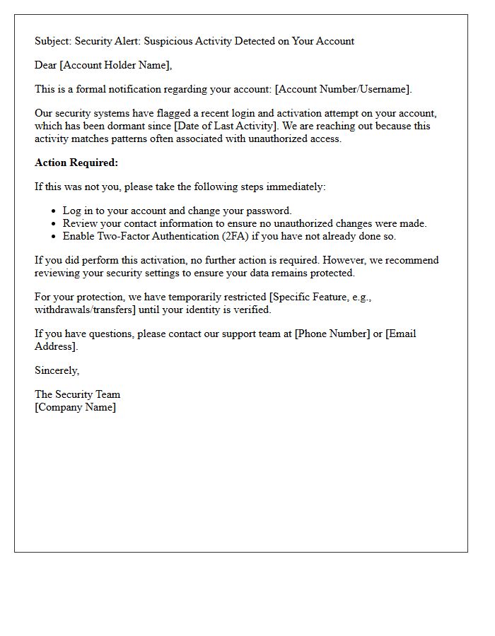 Letter of Warning for Suspicious Dormant Account Activation