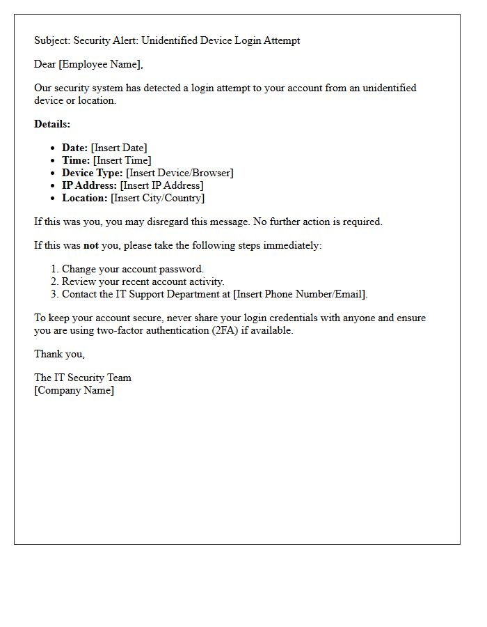 Letter of Warning for Unidentified Device Login Attempts