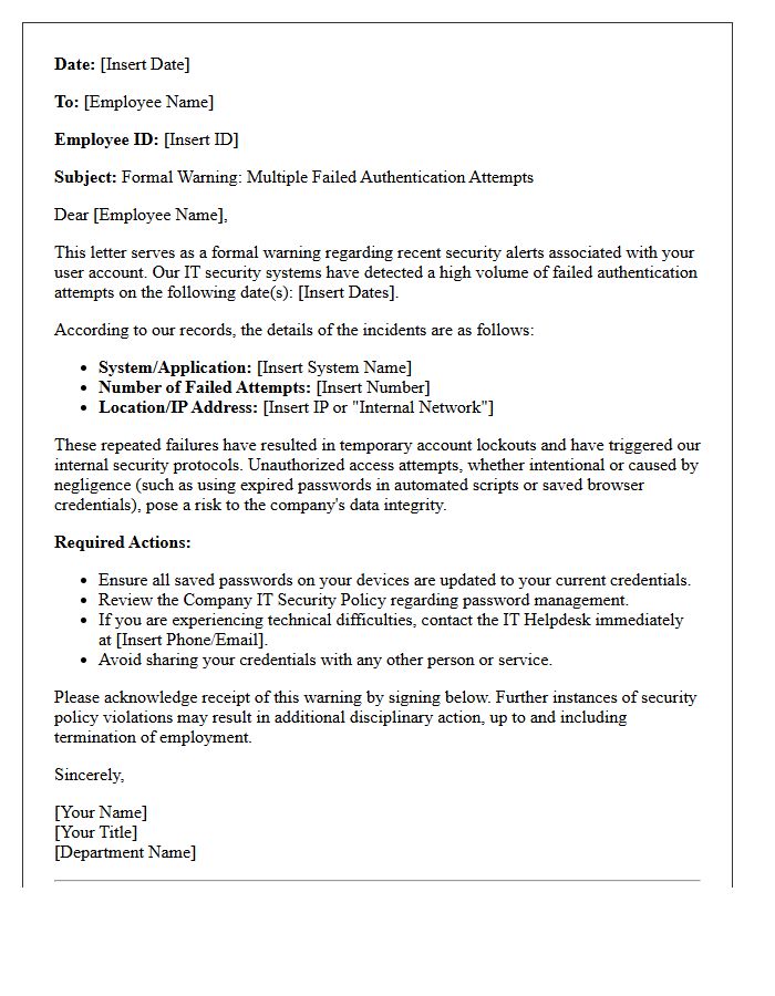 Warning Letter for Multiple Failed Authentication Attempts