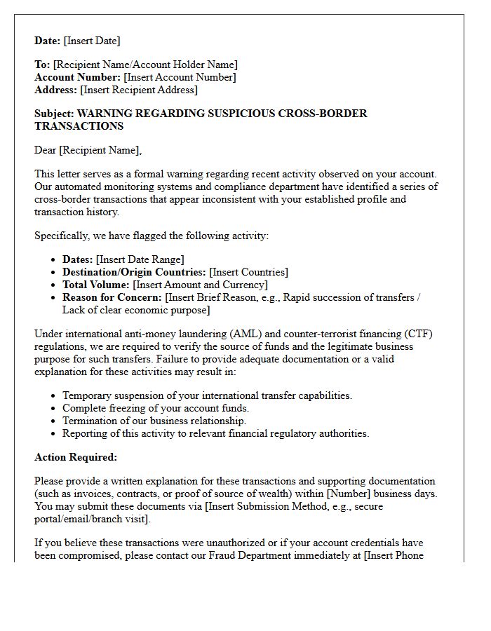 Warning Letter Regarding Suspicious Cross-Border Transactions