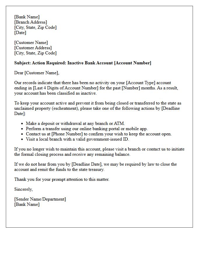 Action Required Letter for Inactive Bank Account