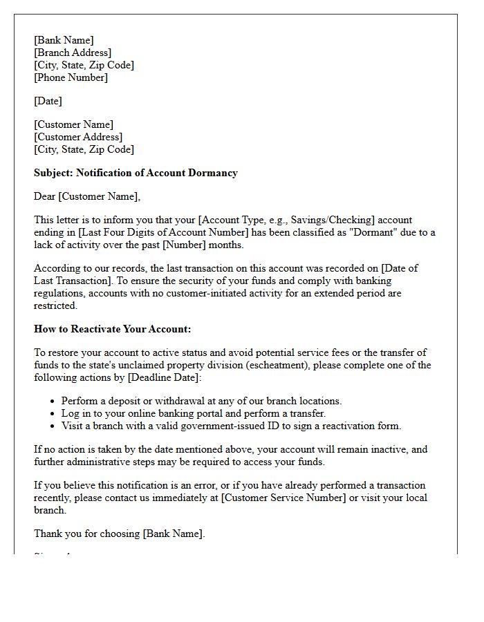 Banking Account Dormancy Notification Letter