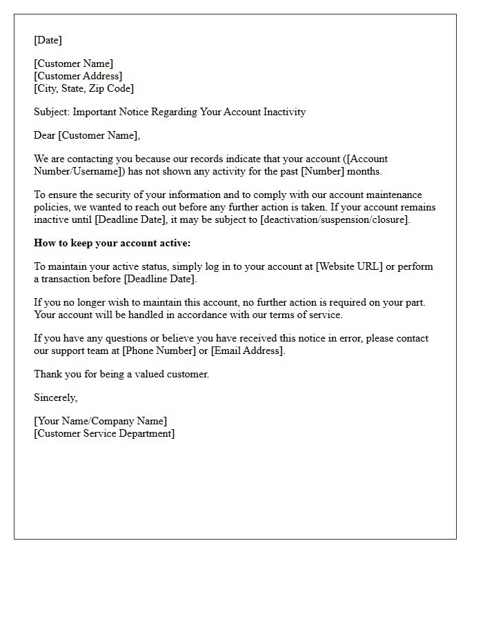 Customer Alert Letter for Prolonged Account Inactivity