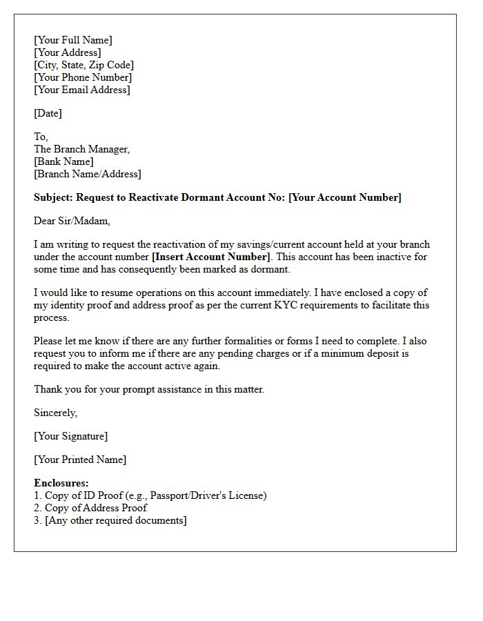 Dormant Account Reactivation Request Letter