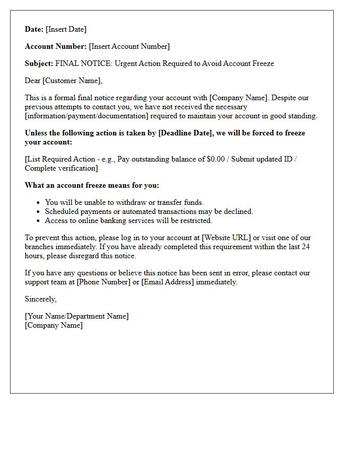 Final Notice Letter Before Account Freeze