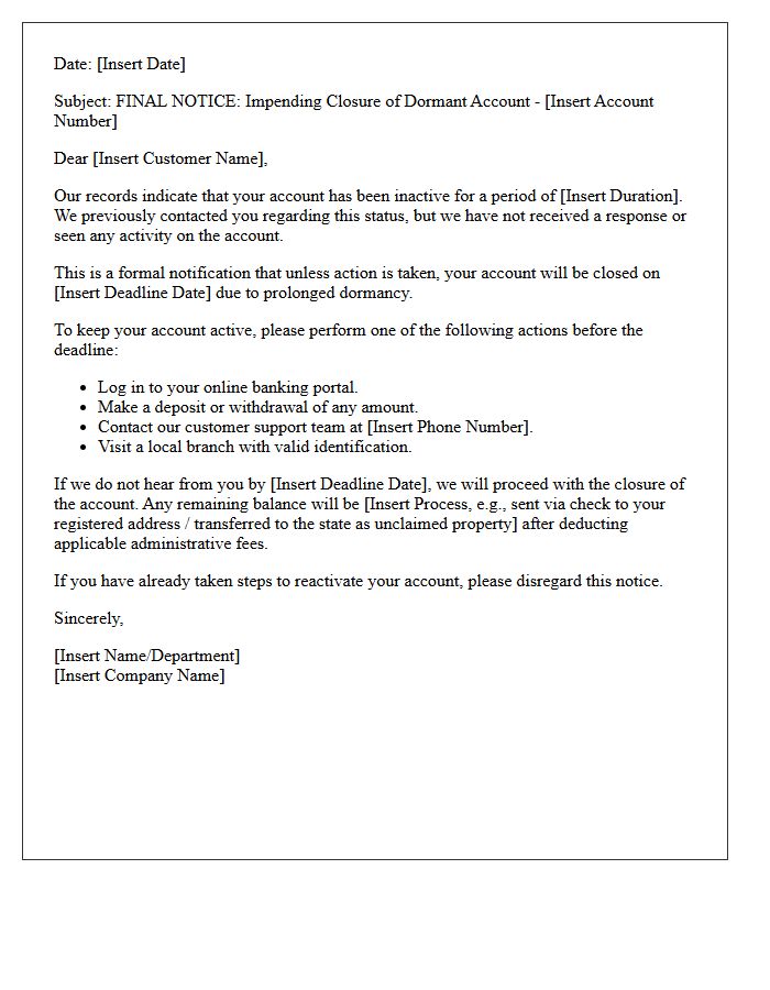 Final Warning Letter Before Dormant Account Closure