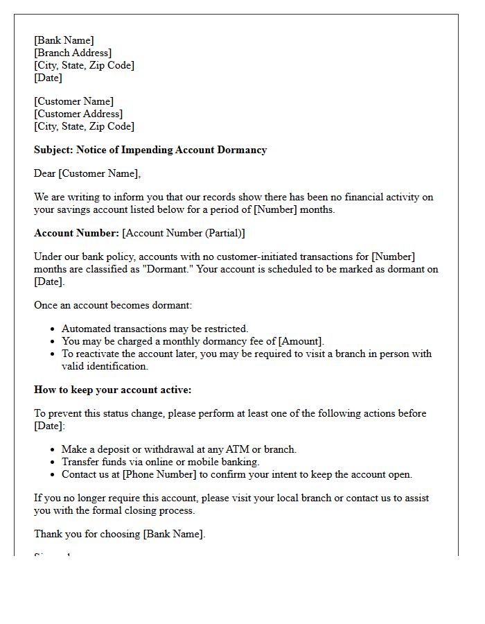 Pre-Dormancy Warning Letter for Savings Account
