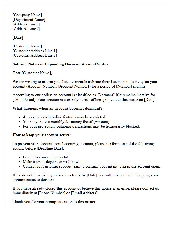 Warning Letter for Dormant Account Status