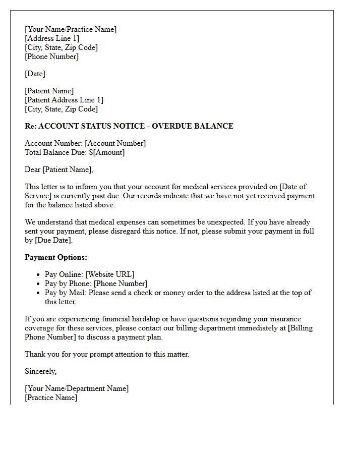 Account Status Letter for Overdue Medical Charges
