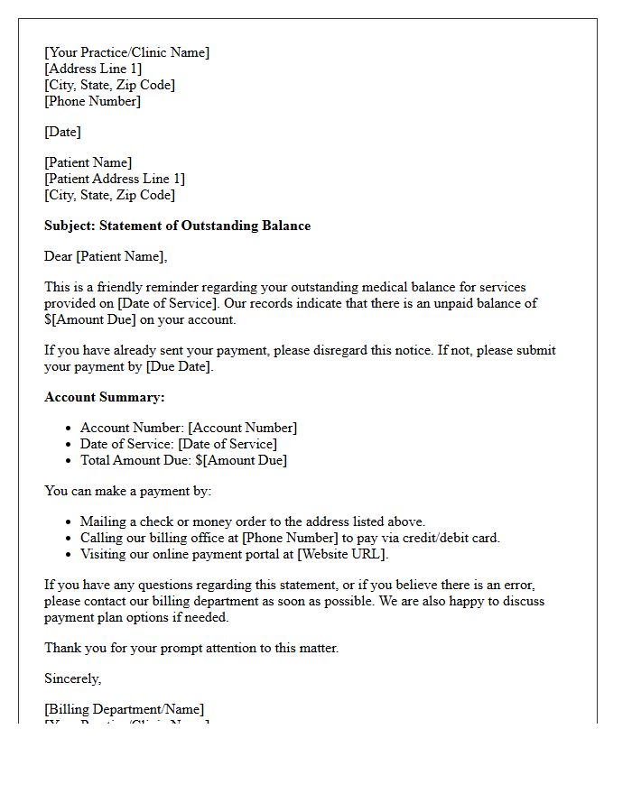First Notice Letter for Outstanding Medical Balance
