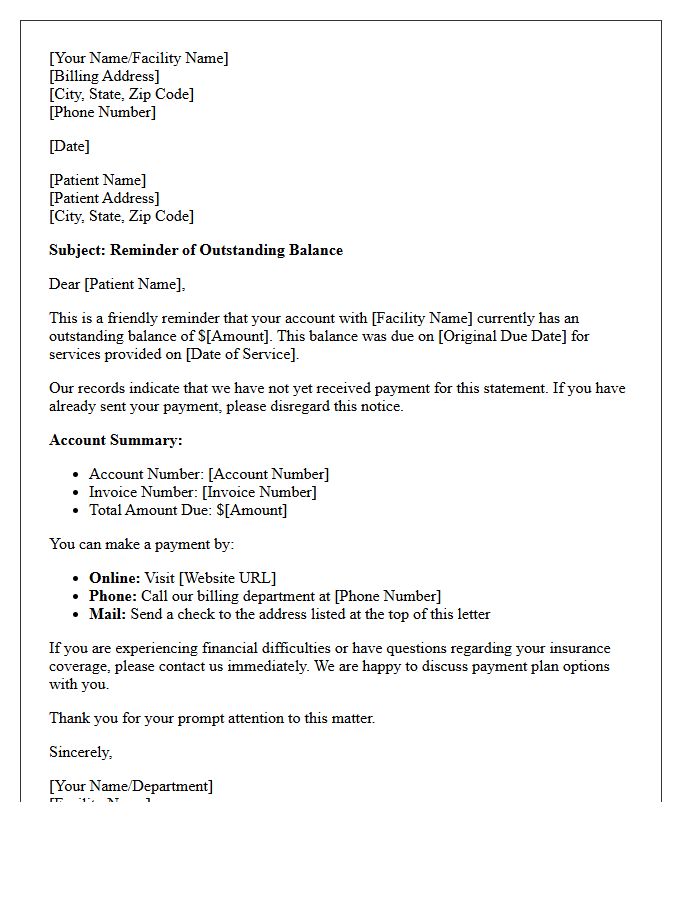 First Reminder Letter for Outstanding Medical Debt