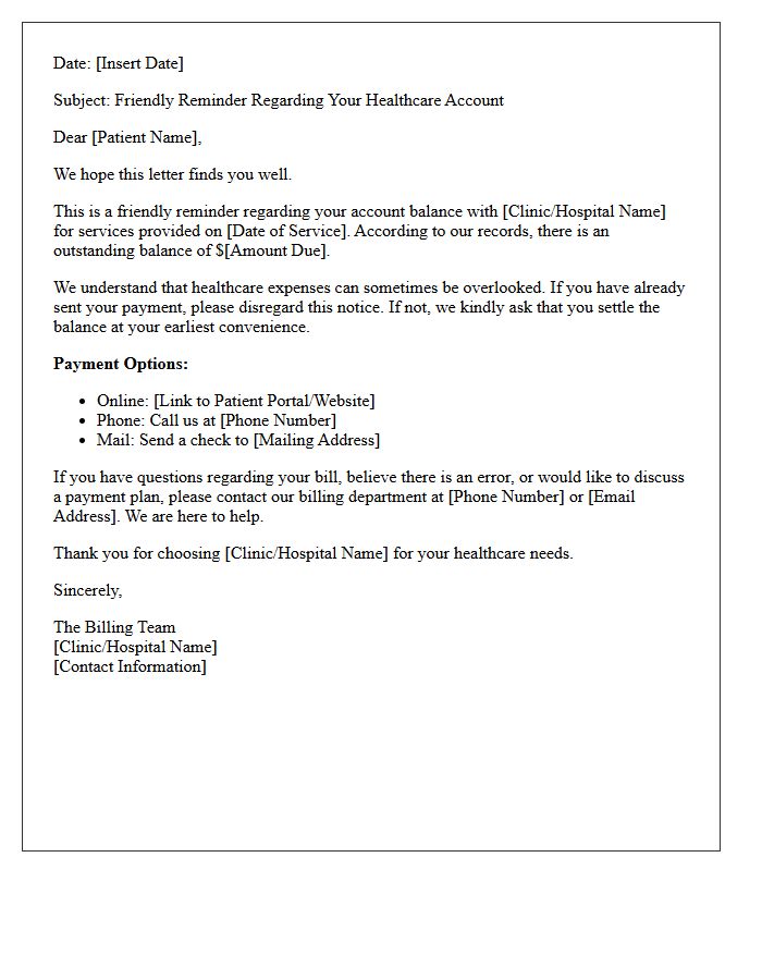 Friendly Reminder Letter Regarding Your Healthcare Account