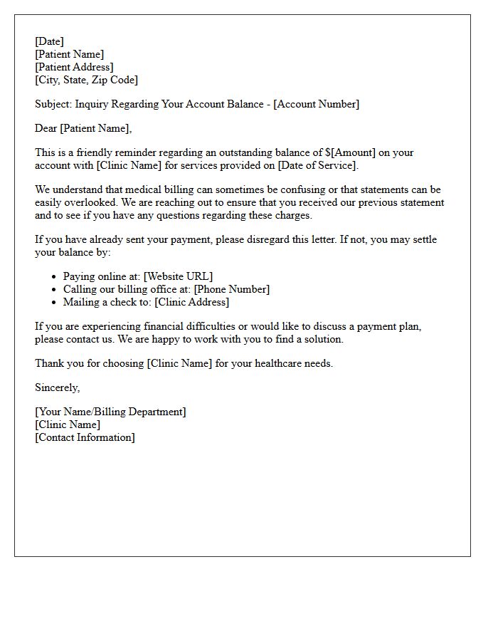 Gentle Inquiry Letter for Unsettled Clinic Balance