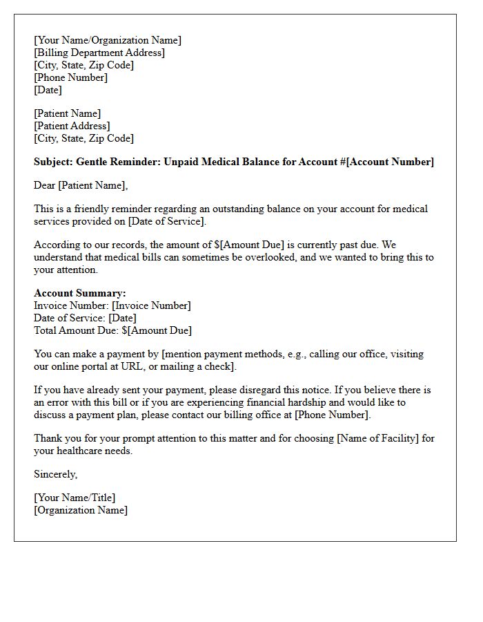 Gentle Reminder Letter for Unpaid Medical Bill