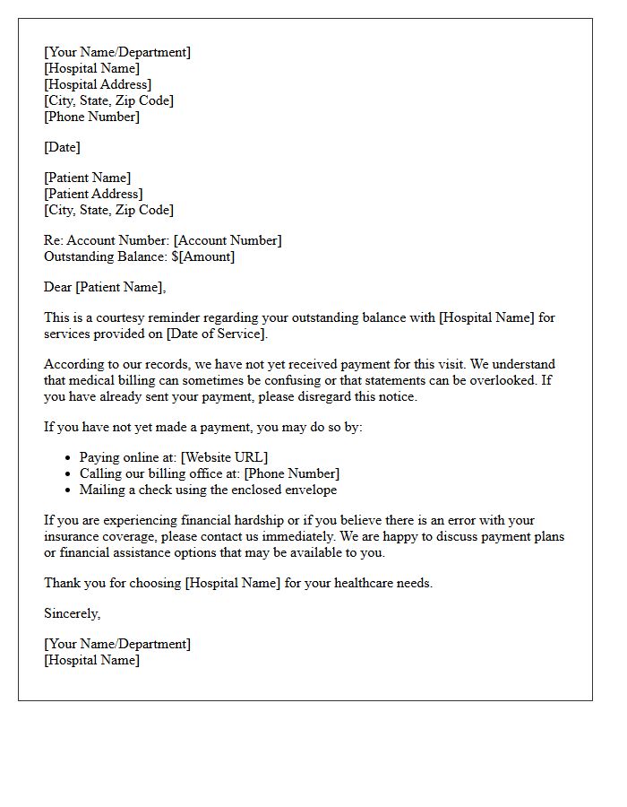 Initial Courtesy Letter for Unpaid Hospital Bill