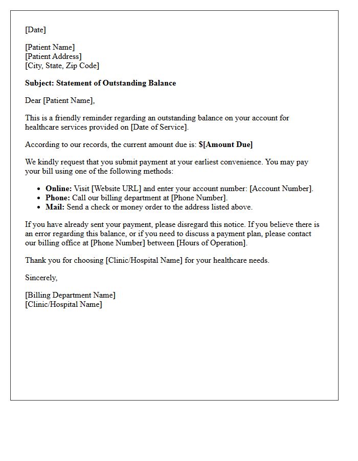 Patient Balance Reminder Letter for Healthcare Services