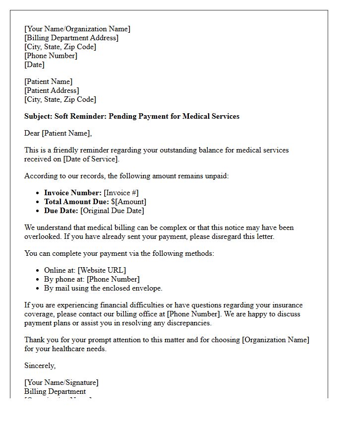 Soft Reminder Letter for Pending Medical Payment