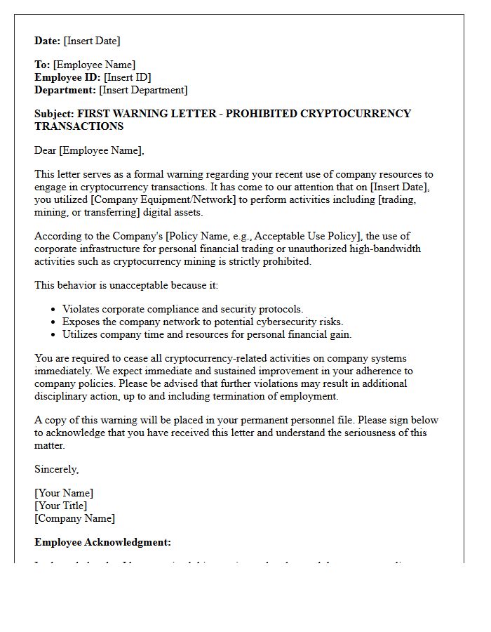 Warning Letter for Engaging in Prohibited Cryptocurrency Transactions