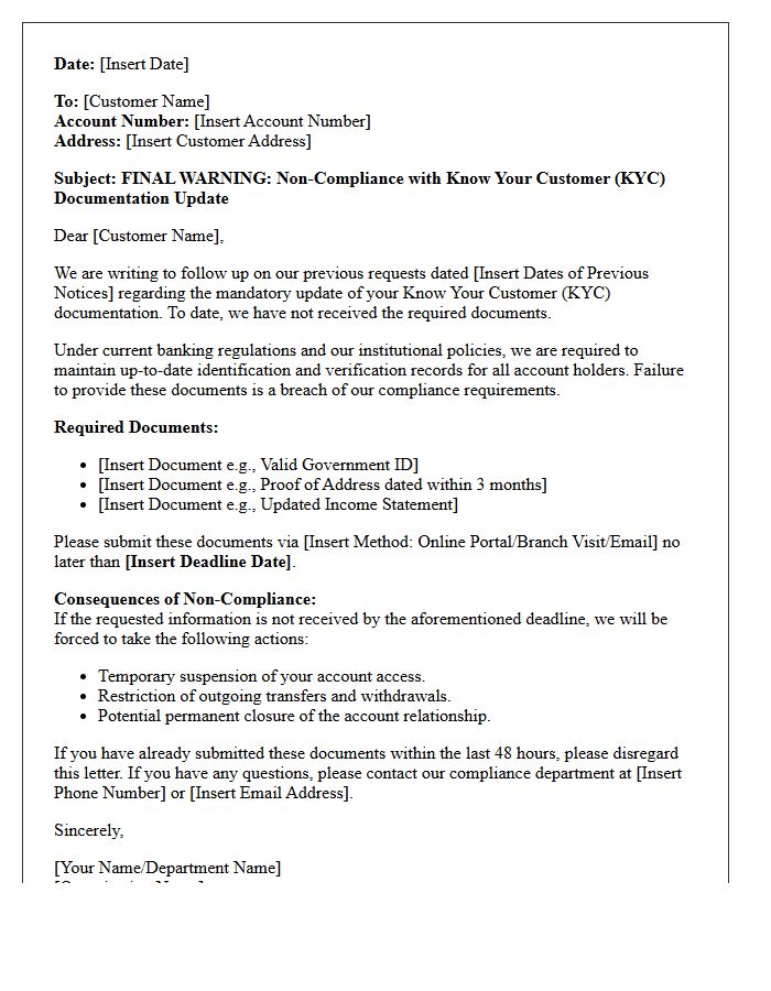 Warning Letter for Non-Compliance With Know Your Customer Documentation Updates