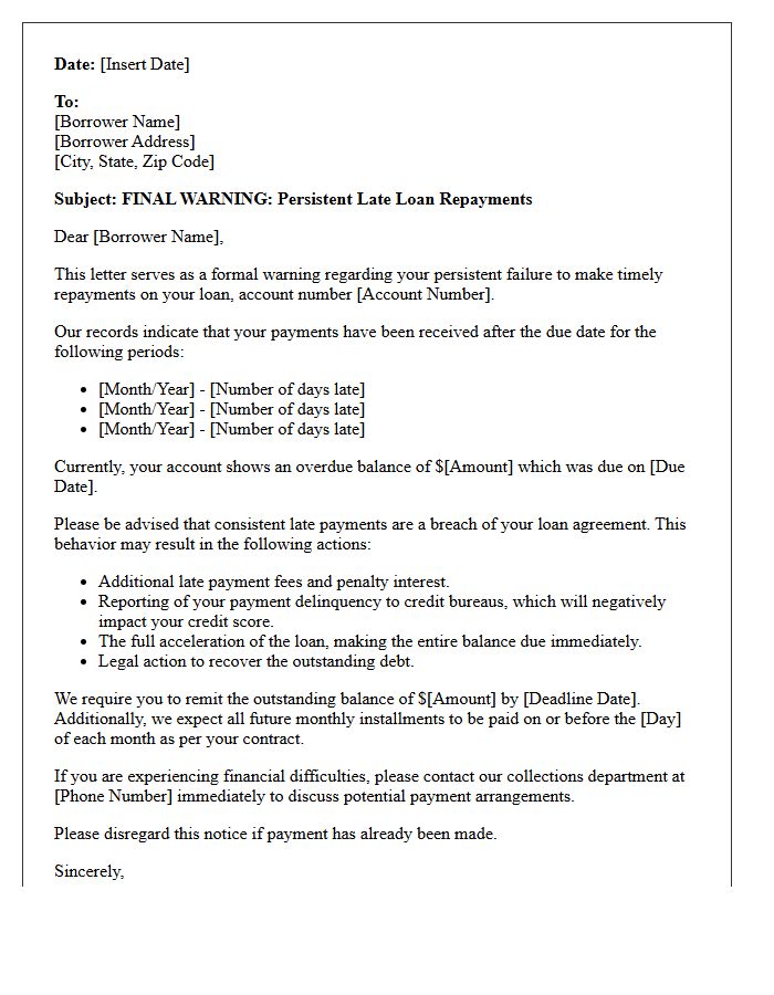 Warning Letter for Persistent Late Loan Repayments