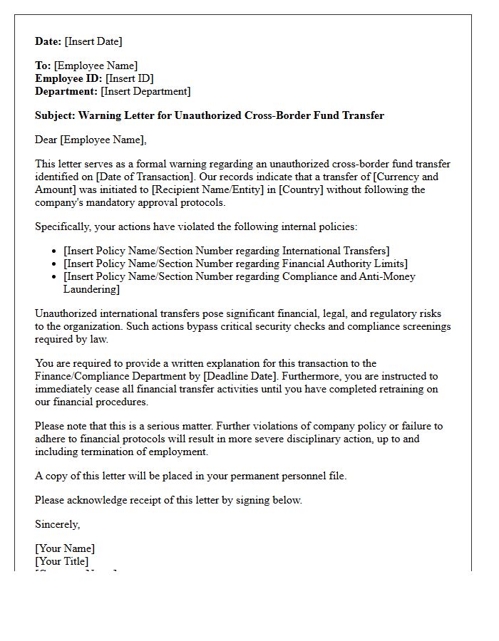 Warning Letter for Unauthorized Cross-Border Fund Transfers