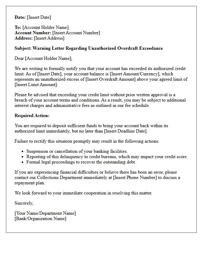 Warning Letter for Unauthorized Overdraft Exceedance