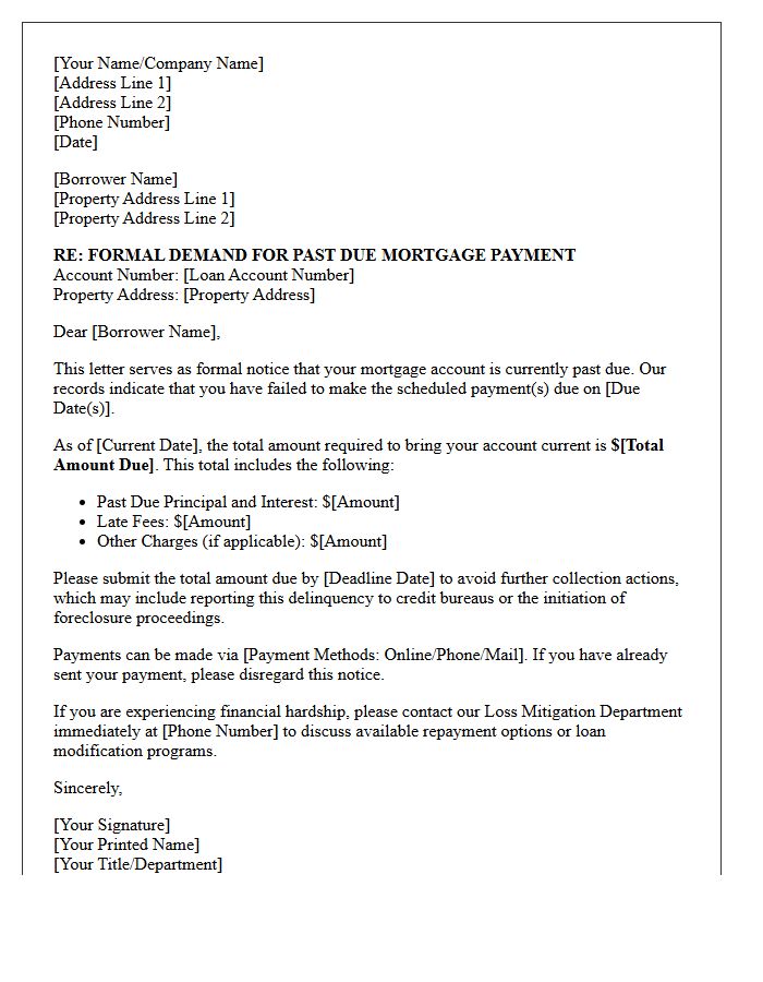 Demand for Past Due Mortgage Payment Letter