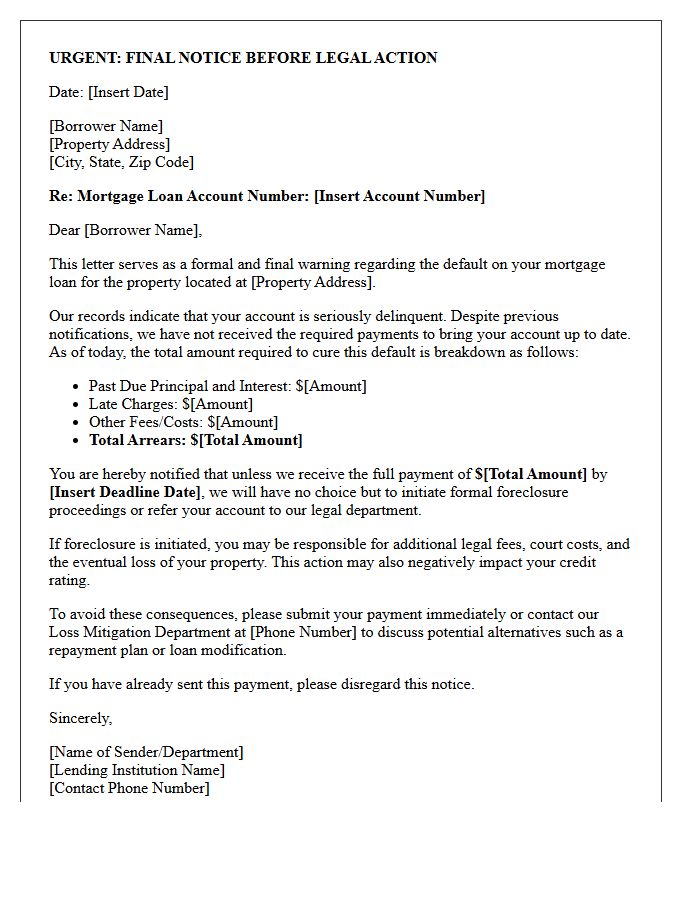 Final Warning Letter for Mortgage Default
