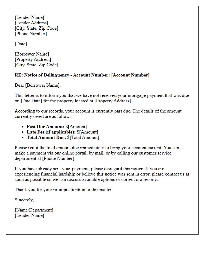 First Notice of Missed Mortgage Payment Letter