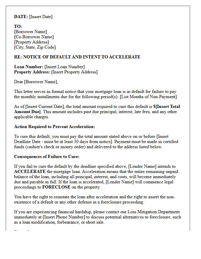Mortgage Loan Acceleration Warning Letter