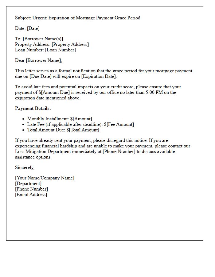 Mortgage Payment Grace Period Expiration Letter