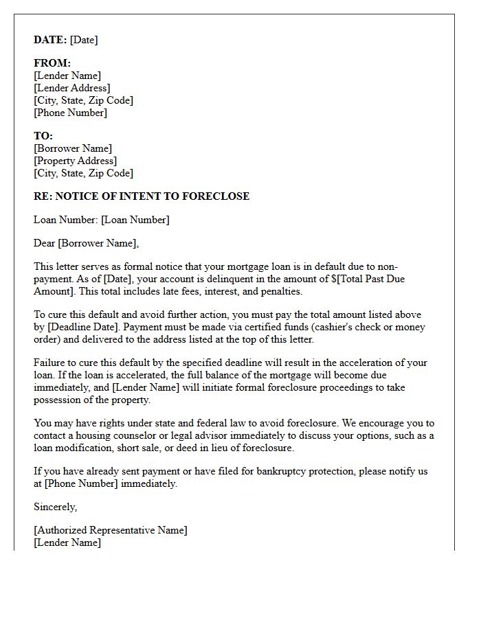 Notice of Intent to Foreclose Letter