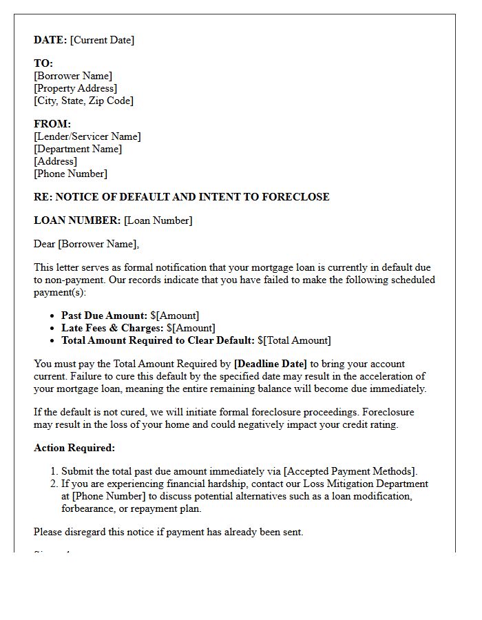 Pre-Foreclosure Warning Letter for Missed Payment