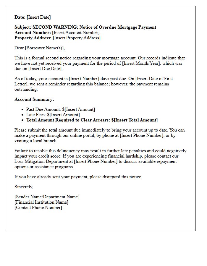 Second Warning Letter for Missed Mortgage Payment
