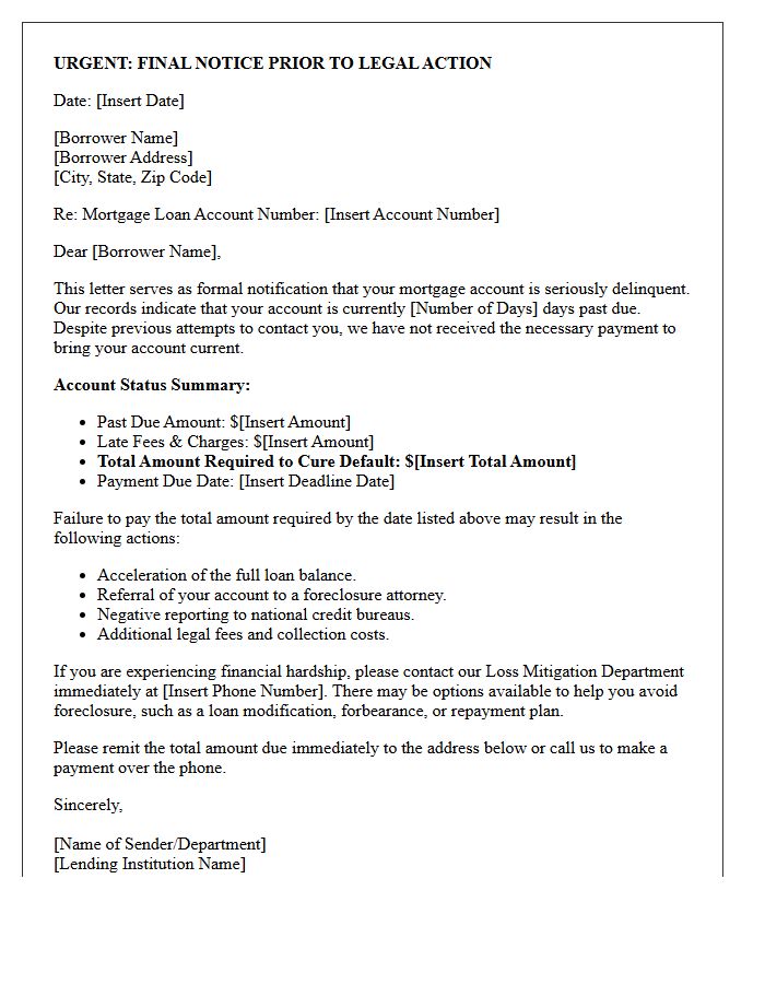 Urgent Mortgage Account Delinquency Warning Letter