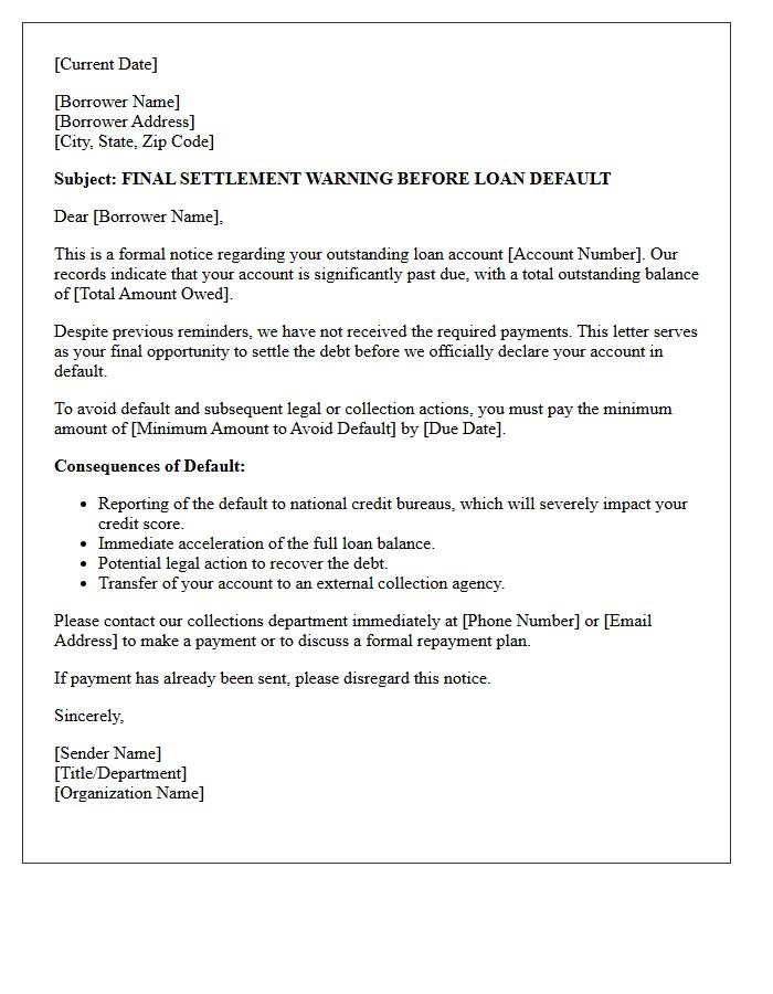Final Settlement Warning Letter Before Loan Default