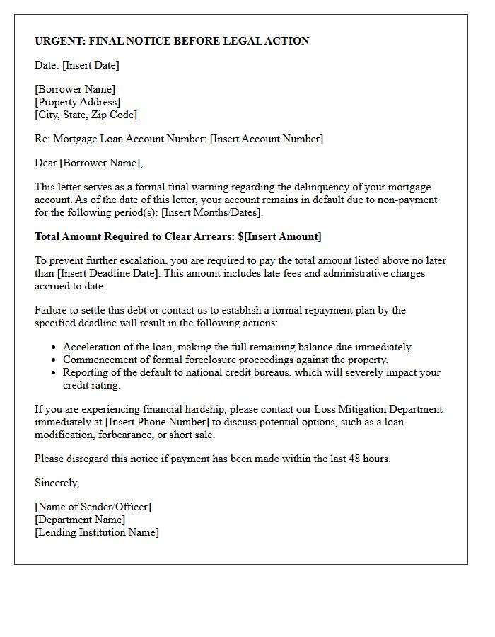 Final Warning Letter for Impending Mortgage Default
